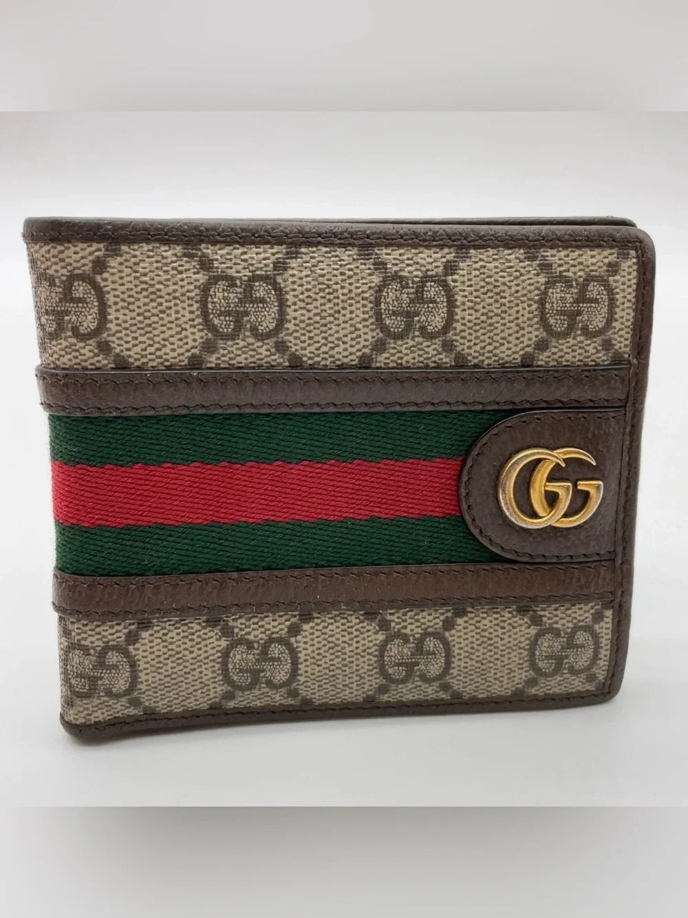 Gucci 597629 GG Supreme Sherry Line PVC Leather Brown Wallet